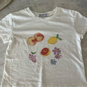 Princess Polly women’s White Tee with Fruit and Floral Design